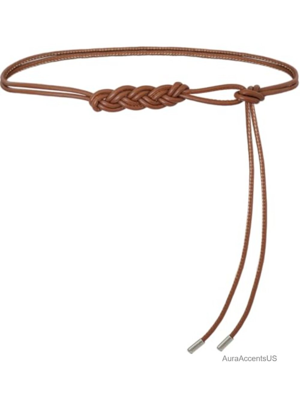 PU Leather Skinny Belt Double Knotted Boho Waist Belt for Dresses Jeans